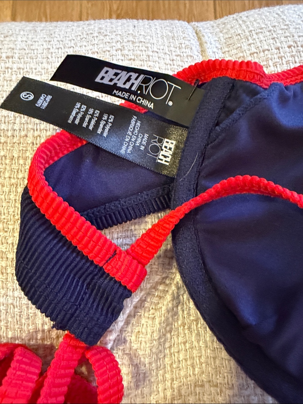 Beach Riot Red and Navy Contrast Ribbed Bikini Small - Picture 4 of 4